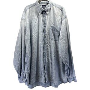 GAP Men's Chambray Shirt Size XXL Blue Button Up Long Sleeve 100%‎ Cotton Light